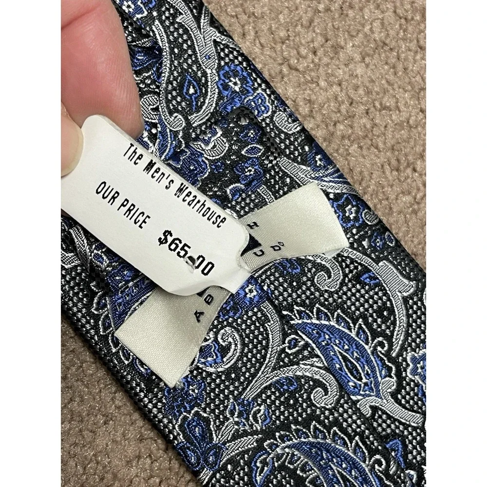 Joseph‎ Abboud Blue Silver Paisley Silk Tie New Tags 3